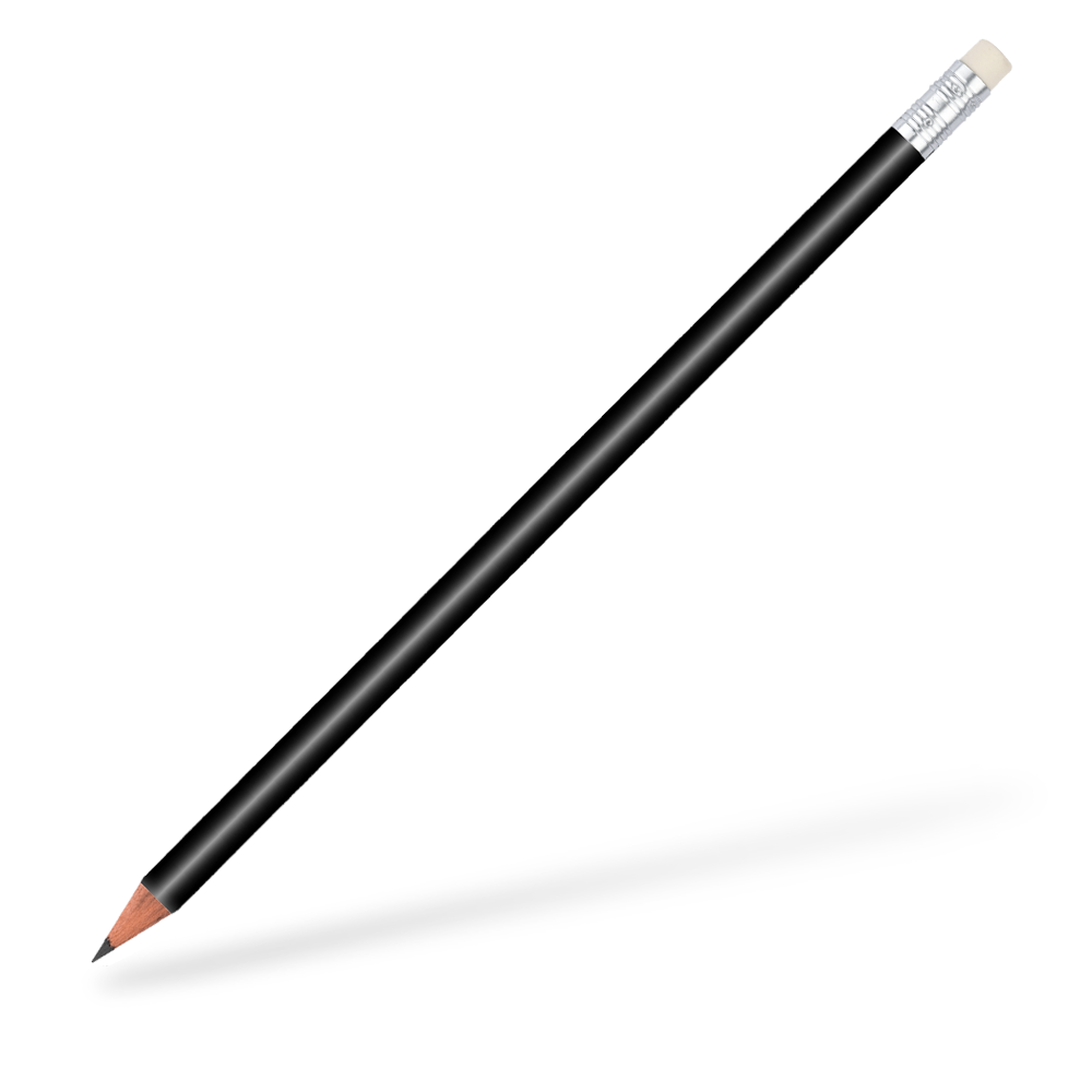 CSW Bleistifte runder Bleistift mit Radiergummi glänzend Schwarz