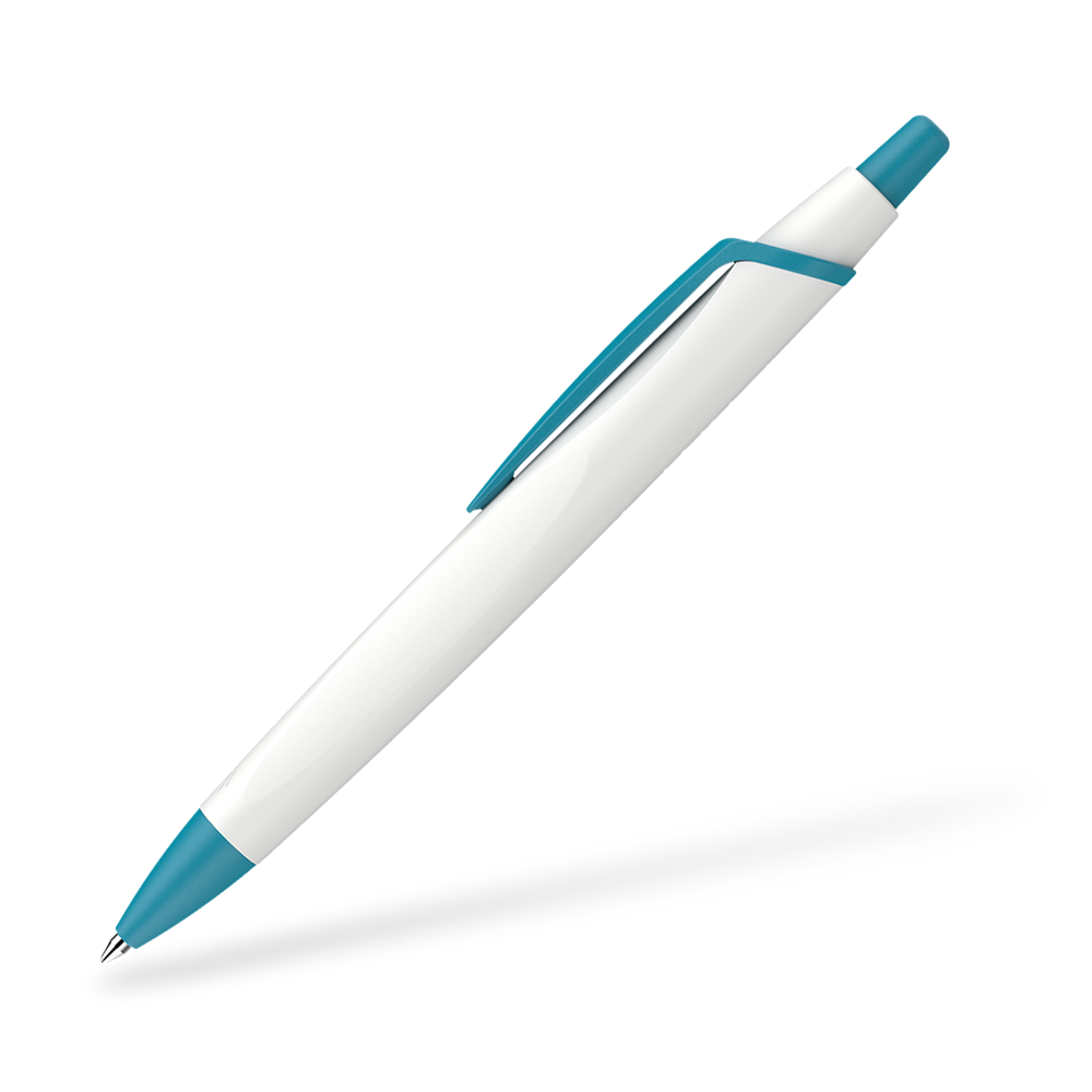 Schneider Reco Recycling Kugelschreiber Seitenansicht Weiss-Tuerkis