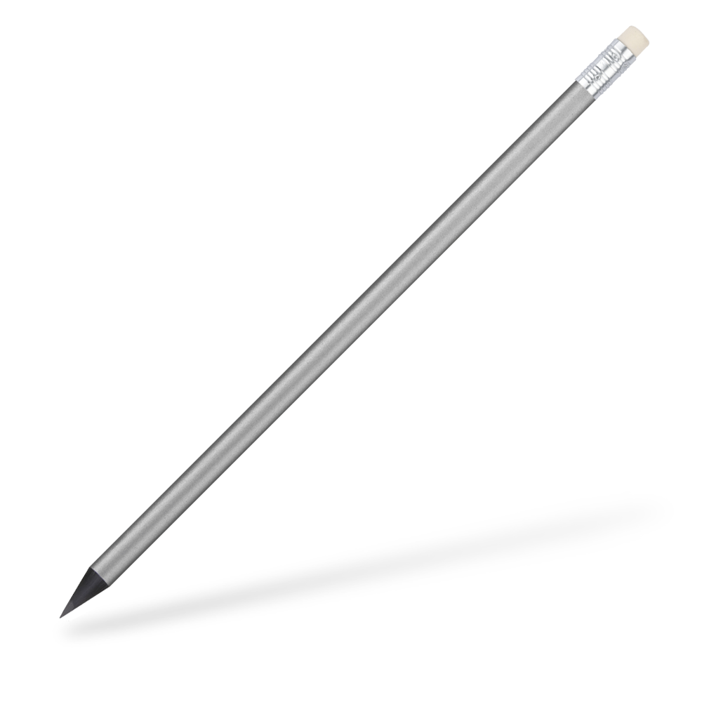 CSW runder Bleistift mit Radiergummi schwarz durchgefärbt glänzend Silber