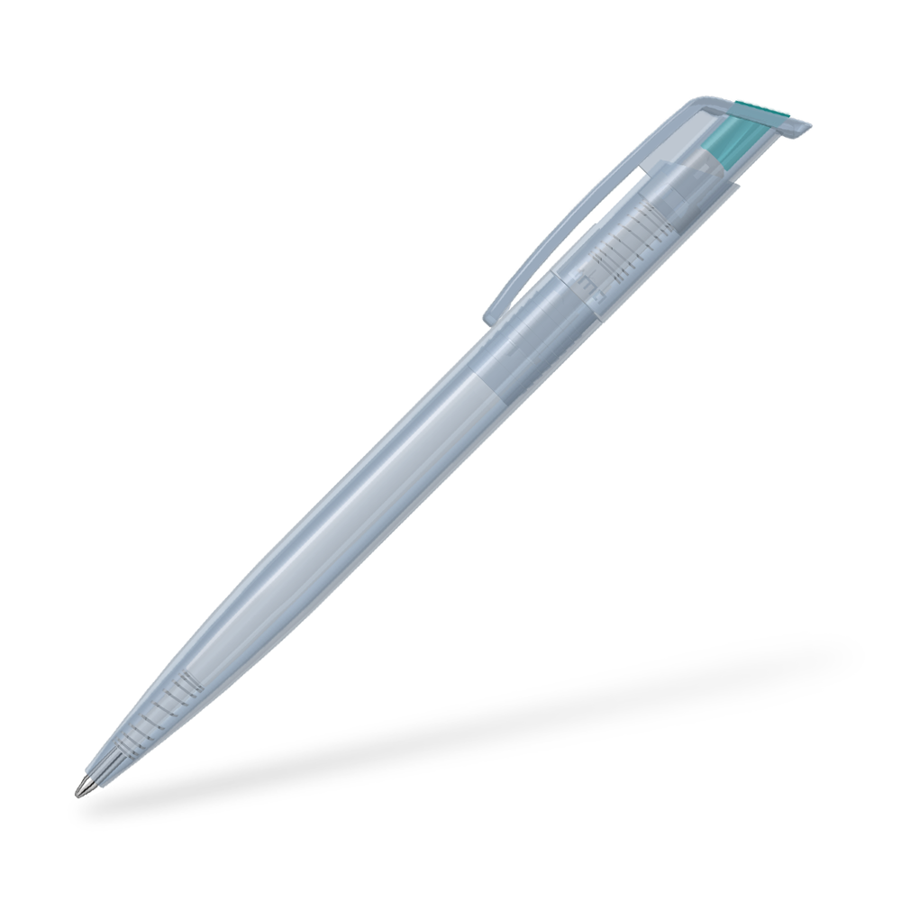 0-2660-T-SG UMA Recycled PET Pen transparent SG Seitenansicht Petrol