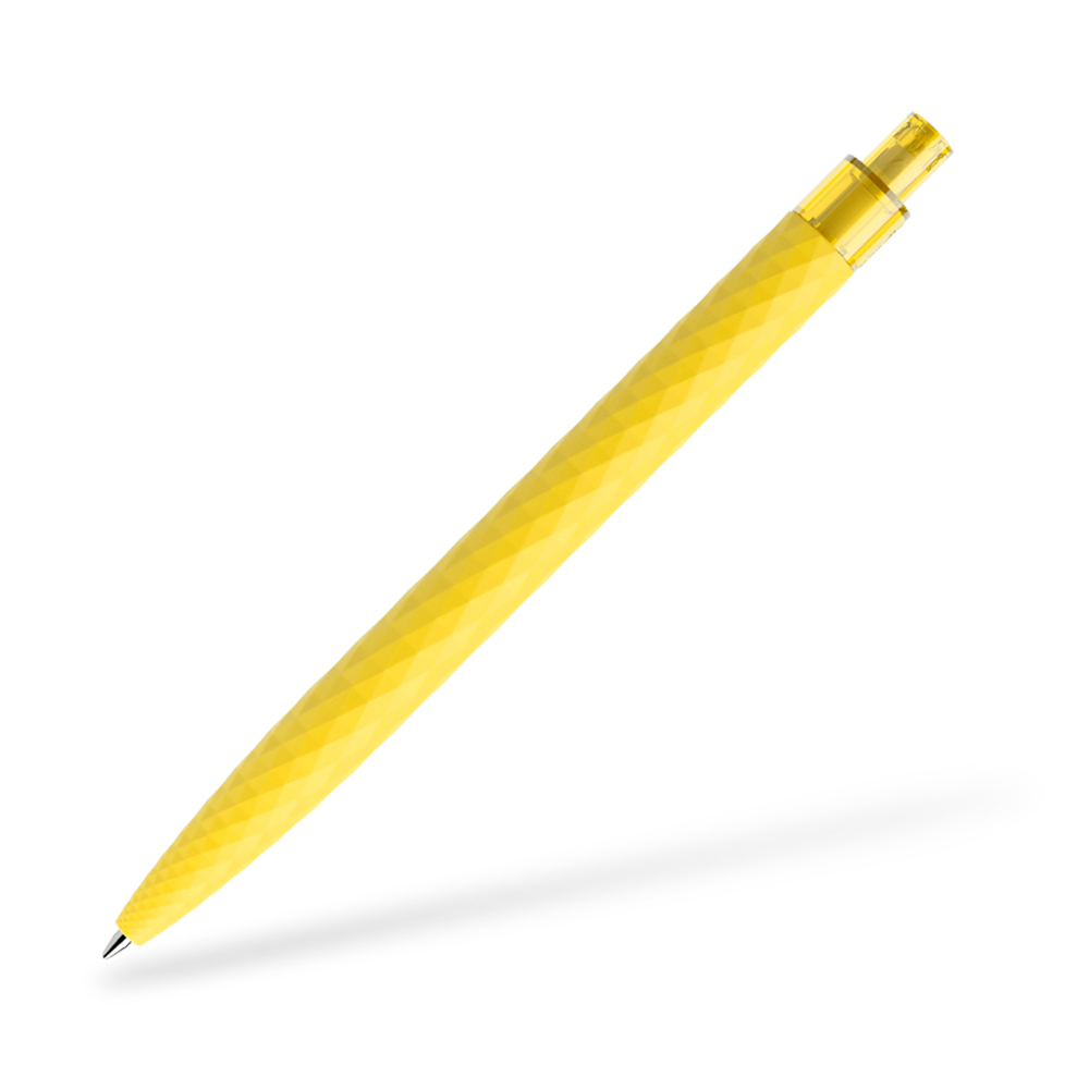 prodir QS01 Softtouch Kugelschreiber Seitenansicht Dunkelblau R62prodir QS01 Softtouch Kugelschreiber Frontansicht Gelb R07