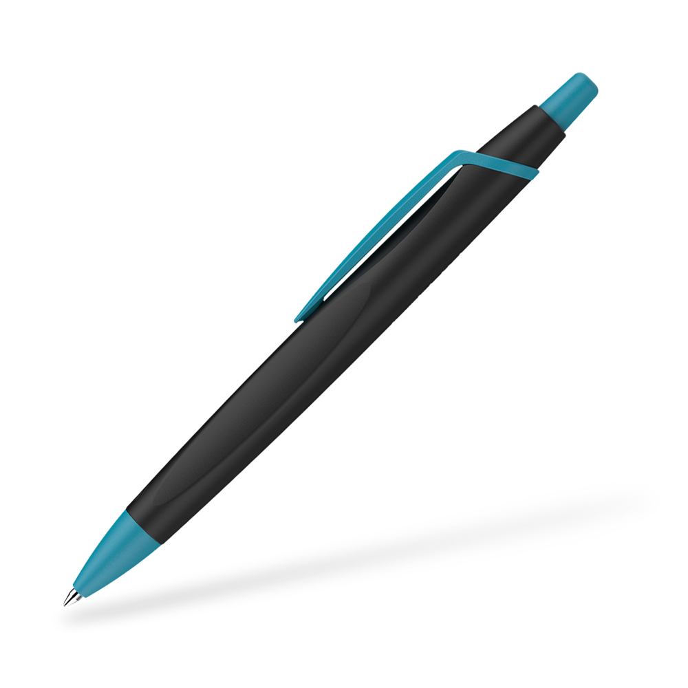 Schneider Reco Recycling Kugelschreiber Seitenansicht Schwarz-Türkis