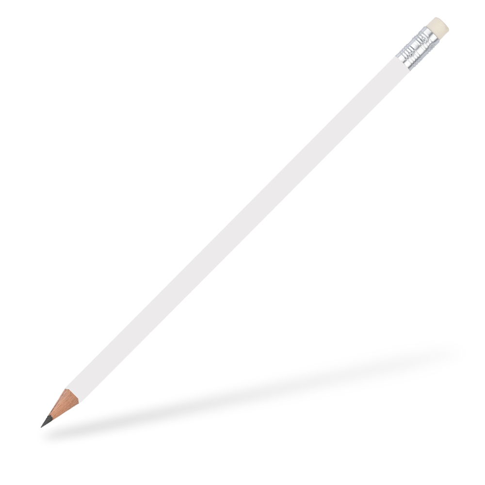 CSW Bleistifte 6-eckiger Bleistift mit Radiergummi glänzend Weiß