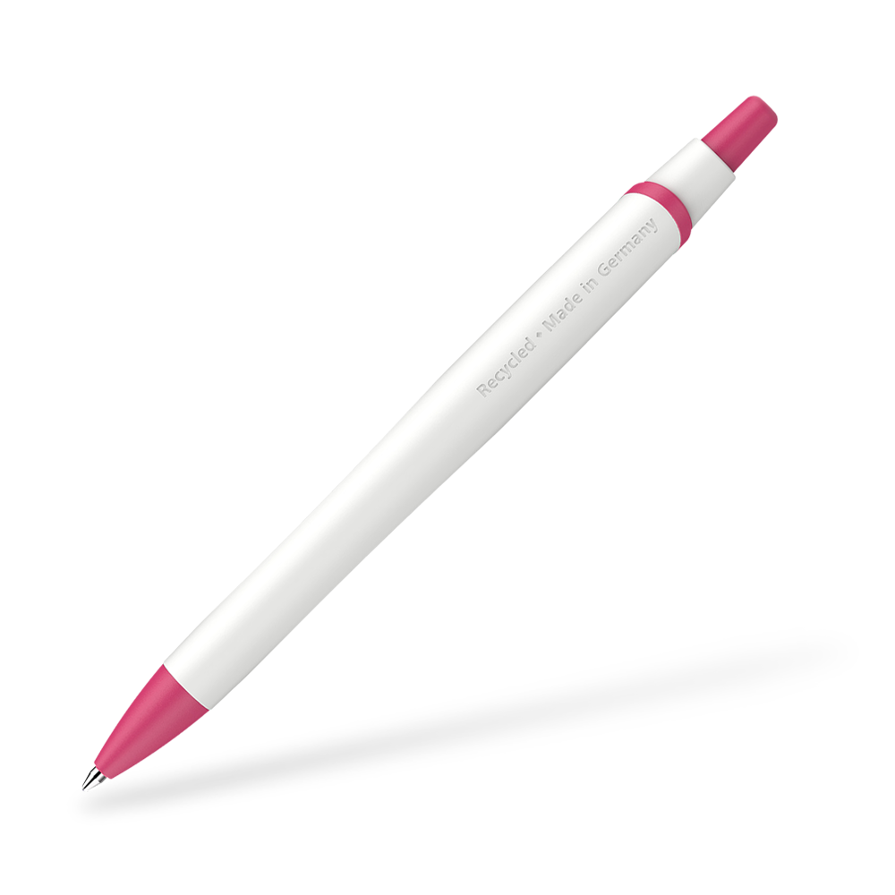 Schneider Reco Recycling Kugelschreiber Frontansicht Weiss-Magenta