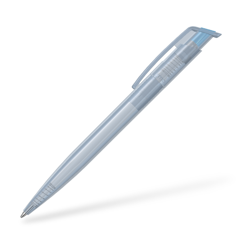 0-2660-T-SG UMA Recycled PET Pen transparent SG Seitenansicht Hellblau