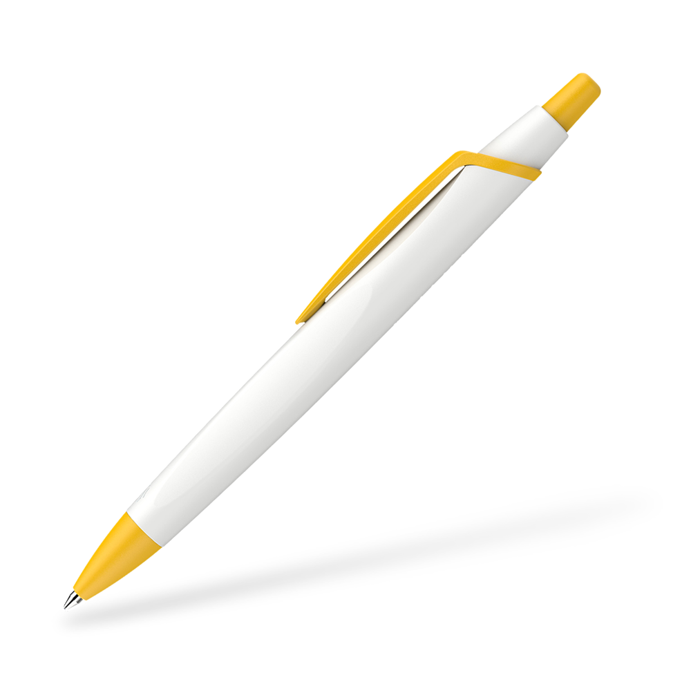 Schneider Reco Recycling Kugelschreiber Seitenansicht Weiss-Gelb