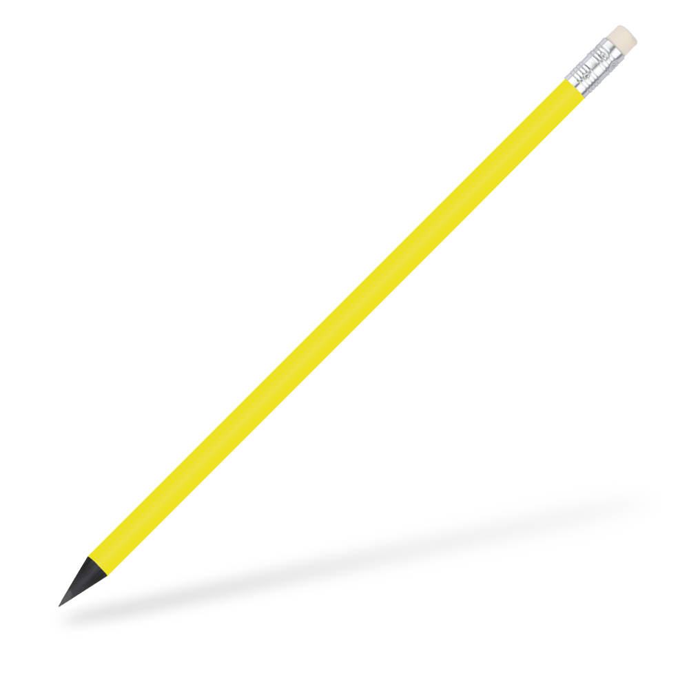 CSW runder Bleistift mit Radiergummi schwarz durchgefärbt glänzend Gelb