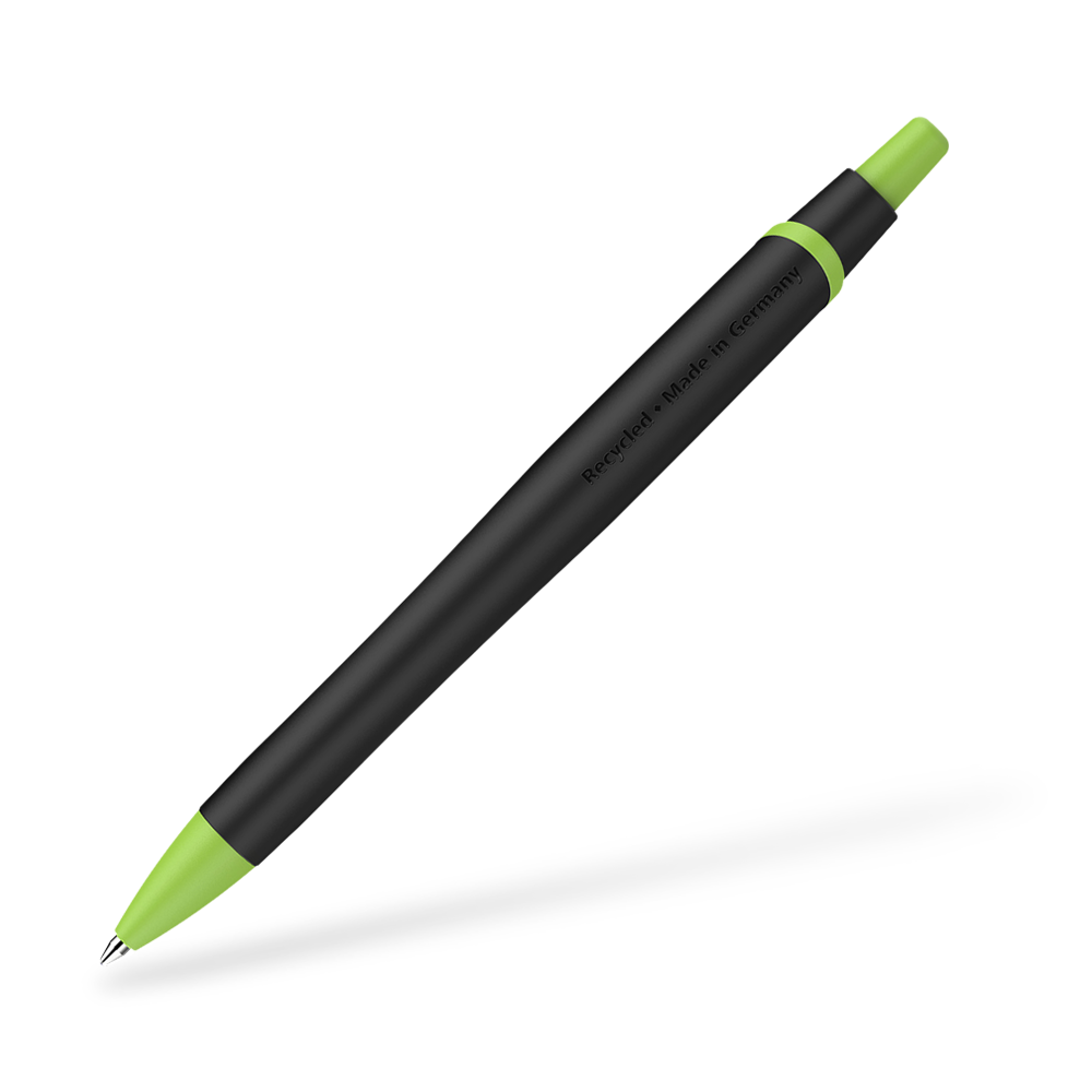 Schneider Reco Recycling Kugelschreiber Frontansicht Schwarz-Hellgrün
