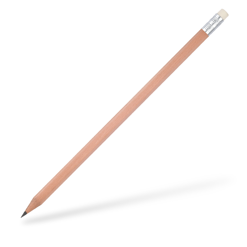 CSW Bleistifte 6-eckiger Bleistift mit Radiergummi matt Naturbelassen