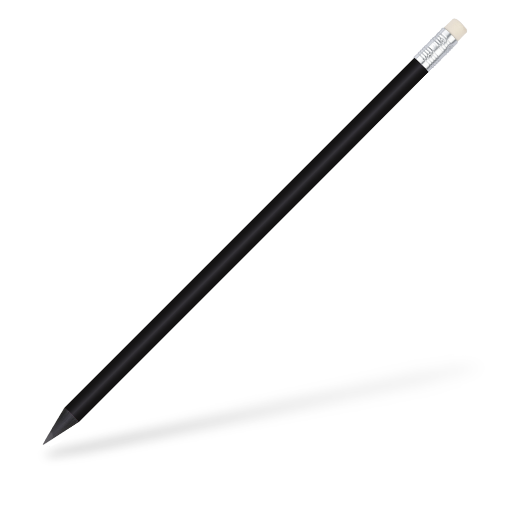 CSW runder Bleistift mit Radiergummi schwarz durchgefärbt glänzend Schwarz