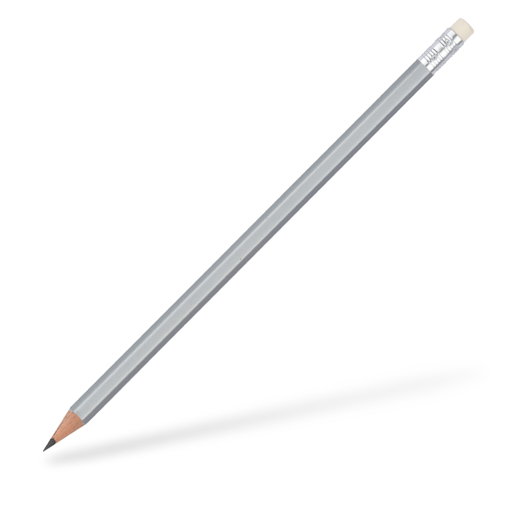 CSW Bleistifte 6-eckiger Bleistift mit Radiergummi matt Silber
