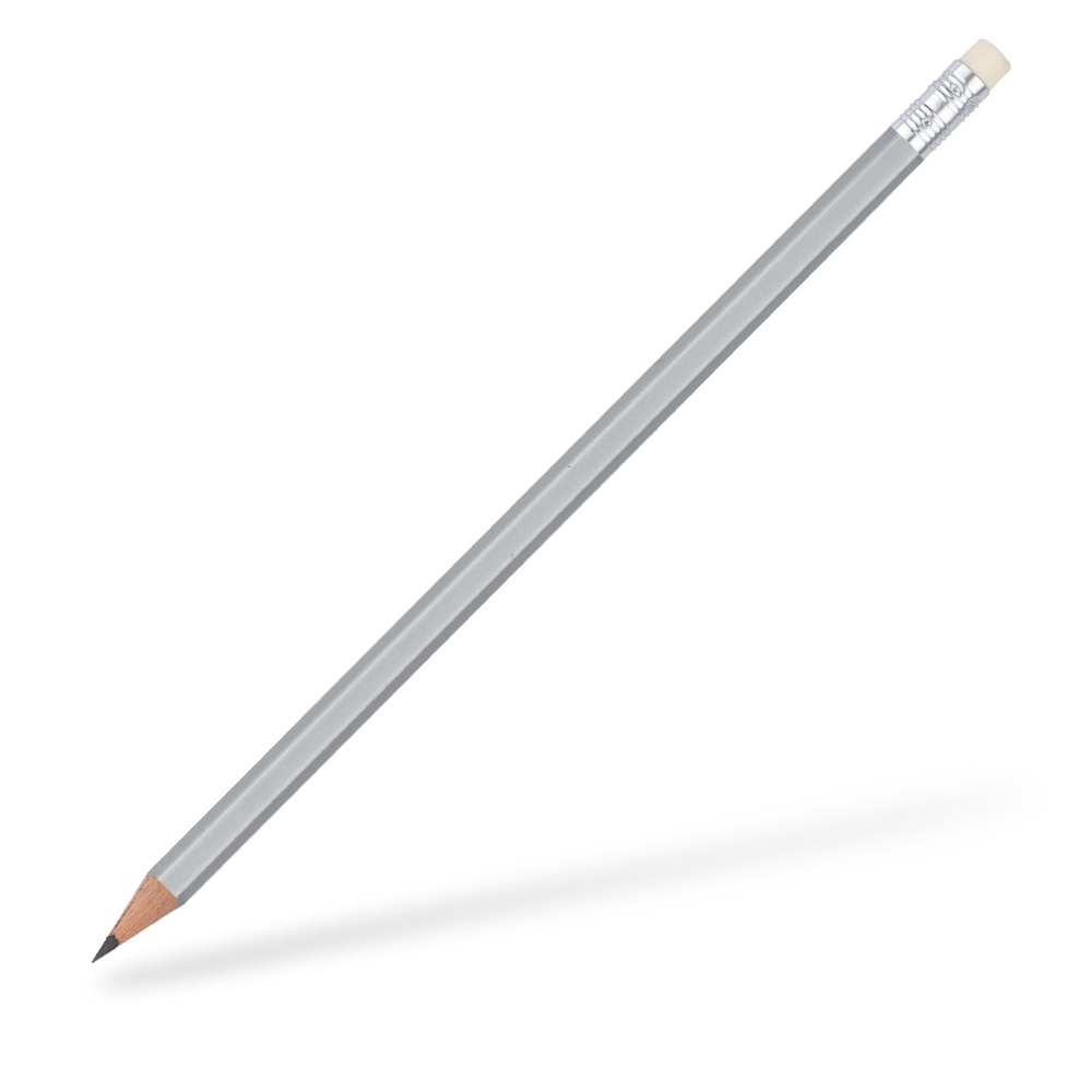 CSW Bleistifte 6-eckiger Bleistift mit Radiergummi glänzend Silber