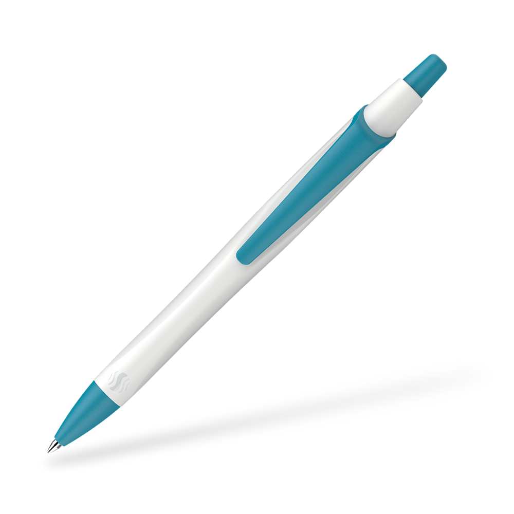 Schneider Reco Recycling Kugelschreiber Clipansicht Weiss-Tuerkis