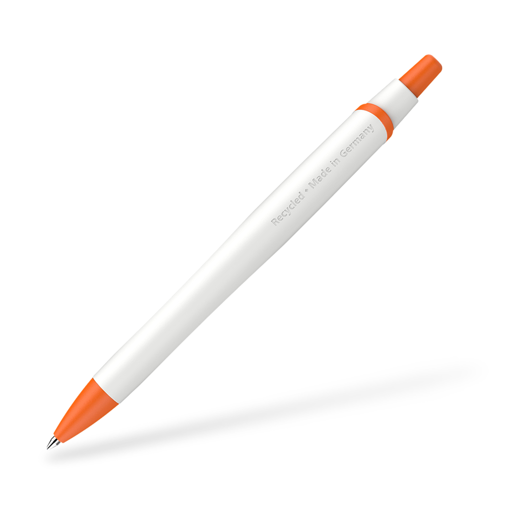 Schneider Reco Recycling Kugelschreiber Frontansicht Weiss-Orange