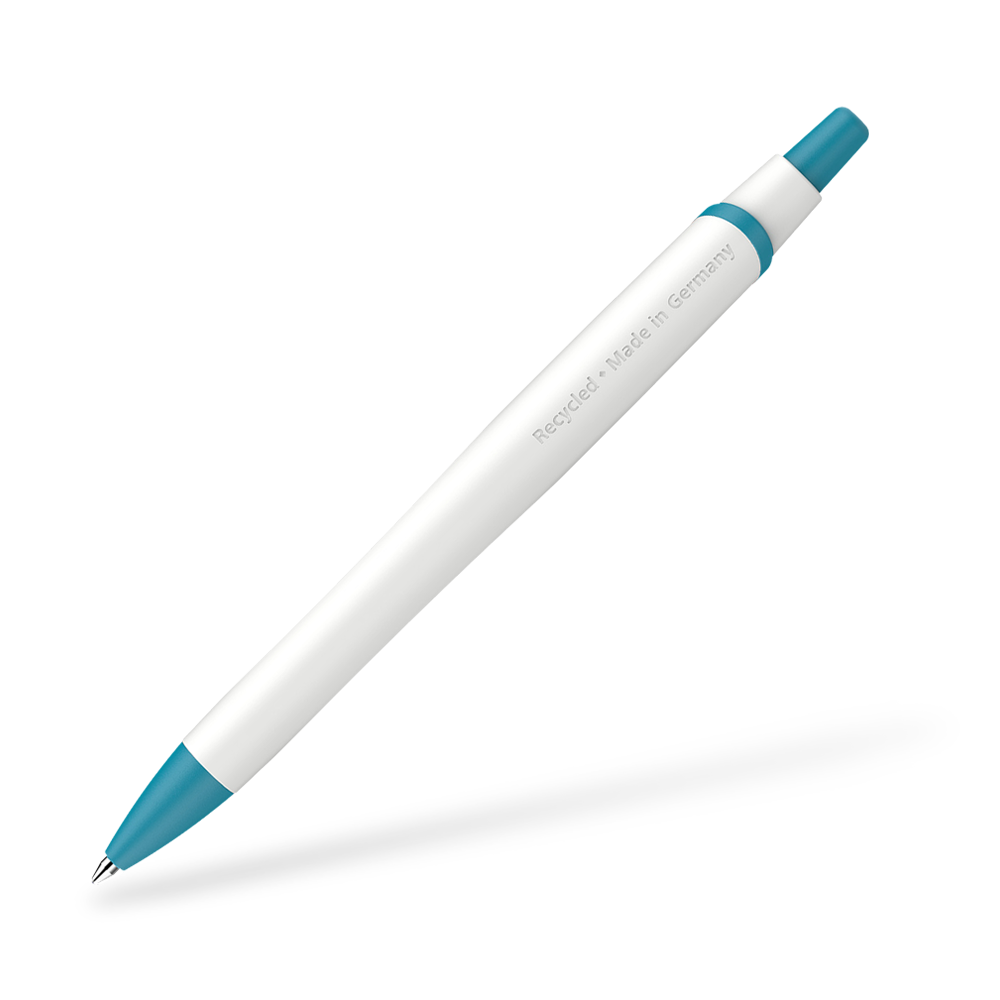 Schneider Reco Recycling Kugelschreiber Frontansicht Weiss-Tuerkis