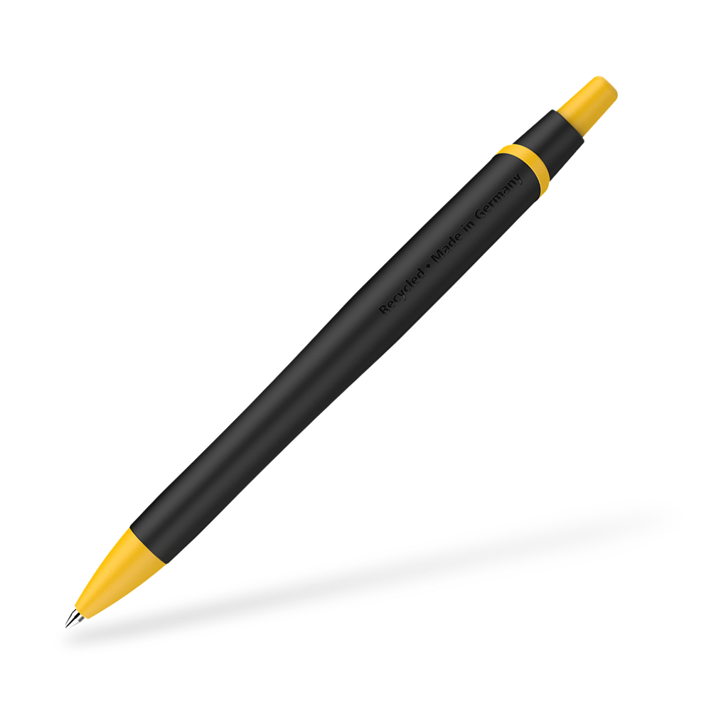 Schneider Reco Recycling Kugelschreiber Frontansicht Schwarz-Gelb