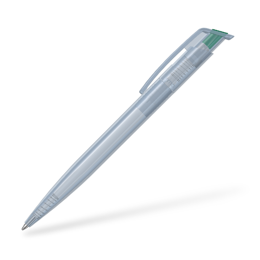 0-2660-T-SG UMA Recycled PET Pen transparent SG Seitenansicht Dunkelgrün