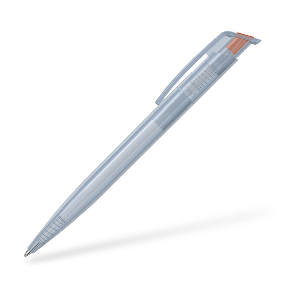 0-2660-T-SG UMA Recycled PET Pen transparent SG Seitenansicht Orange