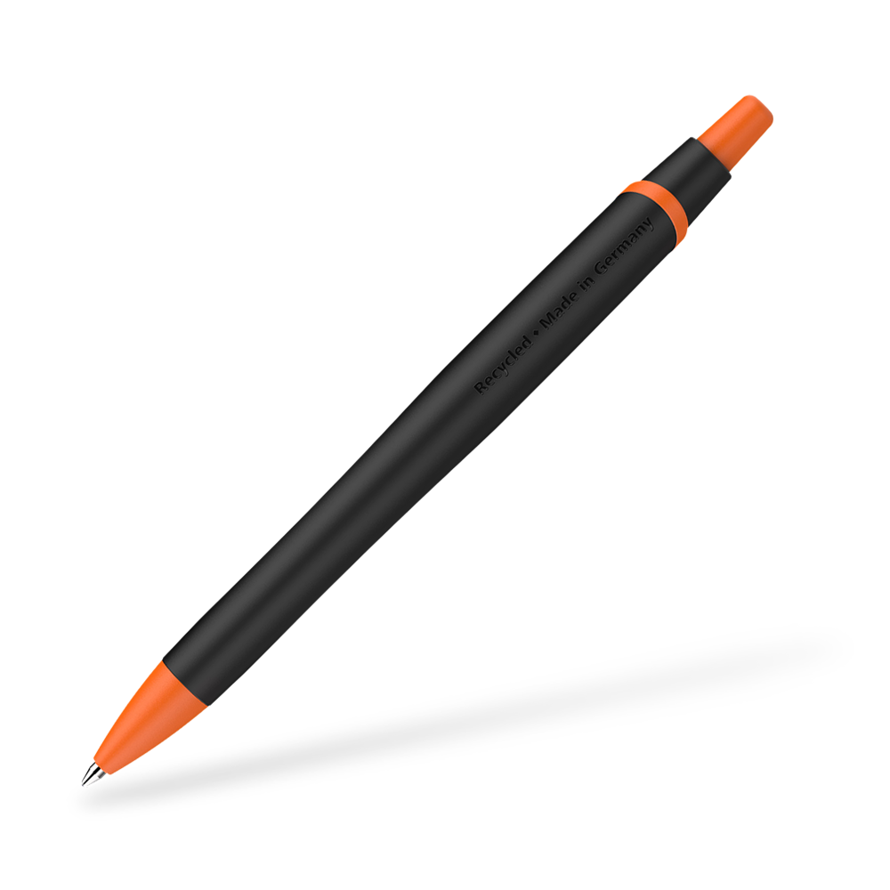 Schneider Reco Recycling Kugelschreiber Frontansicht Schwarz-Orange