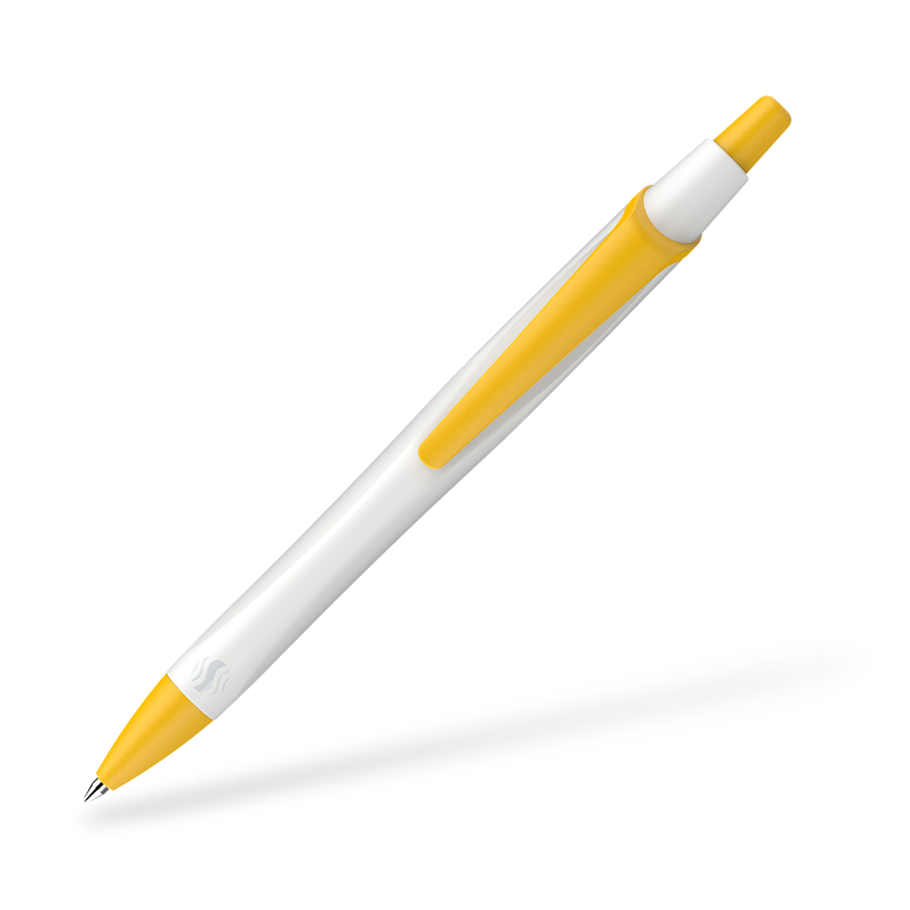 Schneider Reco Recycling Kugelschreiber Clipansicht Weiss-Gelb