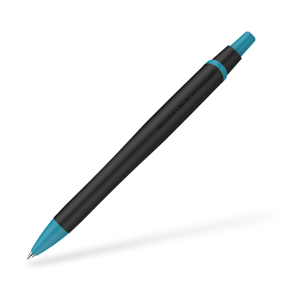 Schneider Reco Recycling Kugelschreiber Frontansicht Schwarz-Türkis