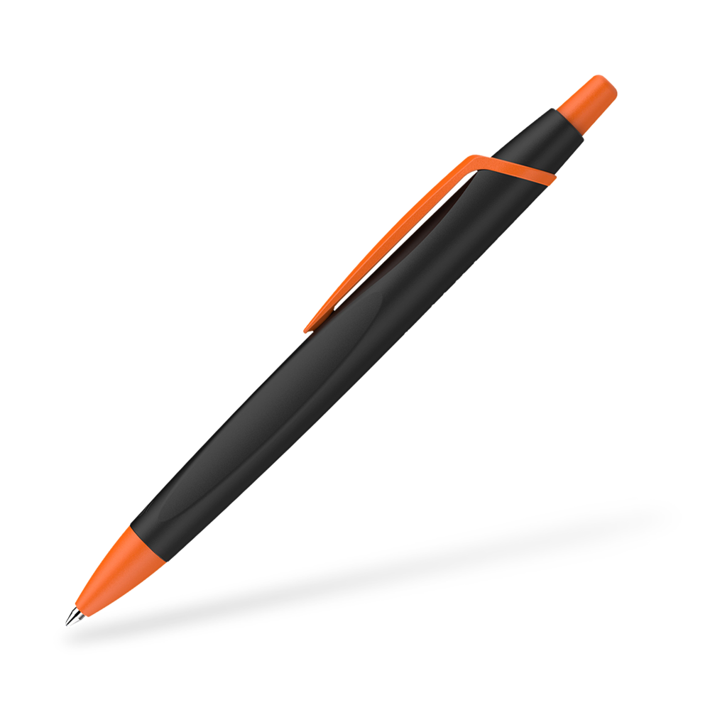Schneider Reco Recycling Kugelschreiber Seitenansicht Schwarz-Orange
