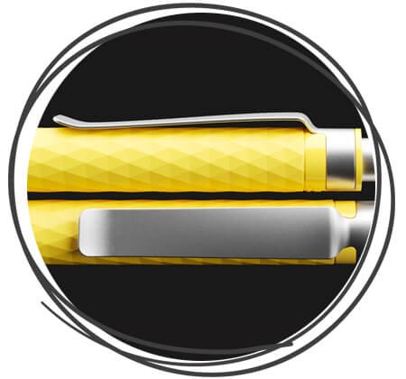 Nahaufnahme Clip prodir QS01 Softtouch Metallclip Kugelschreiber gelb