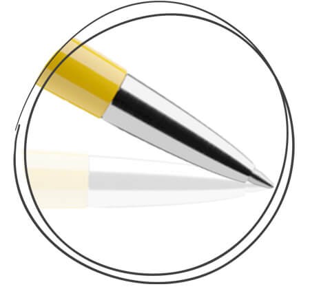 Nahaufnahme prodir DS5 Kugelschreiber gelb Metallspitze