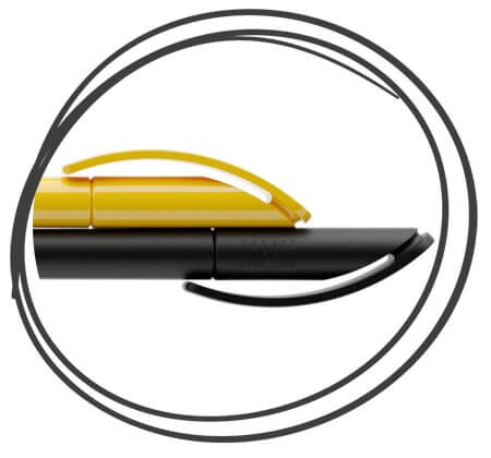 Nahaufnahme prodir DS3 Kugelschreiber Clip poliert polished gelb schwarz 