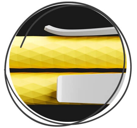 Nahaufnahme Clip prodir QS01 softtouch Kugelschreiber gelb schwarz