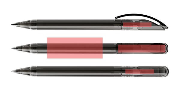 prodir DS3 transparent Kugelschreiber anthrazit mit Logo bedrucken Druckbereiche