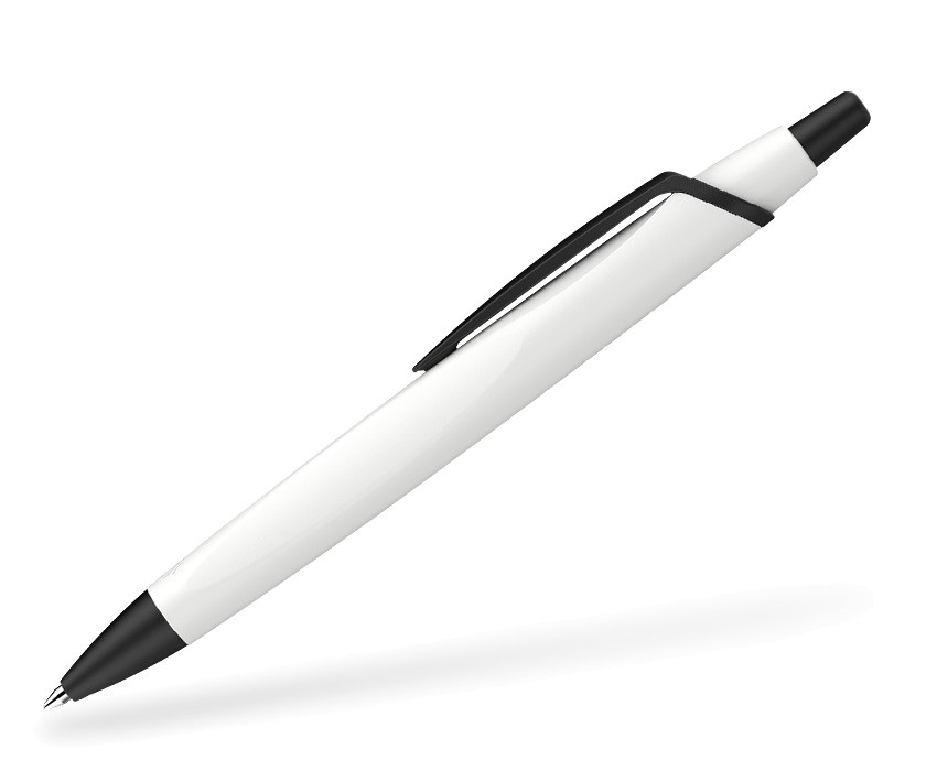 Schneider Reco Recycling Kugelschreiber weiß mit Clip in schwarz Seitenansicht